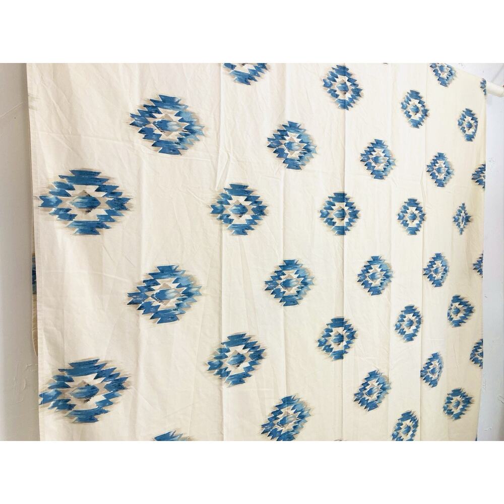 Vintage Springs USA Twin Sheet Flat Blue Southwest Aztec Crafting Fabric Ecru Cr